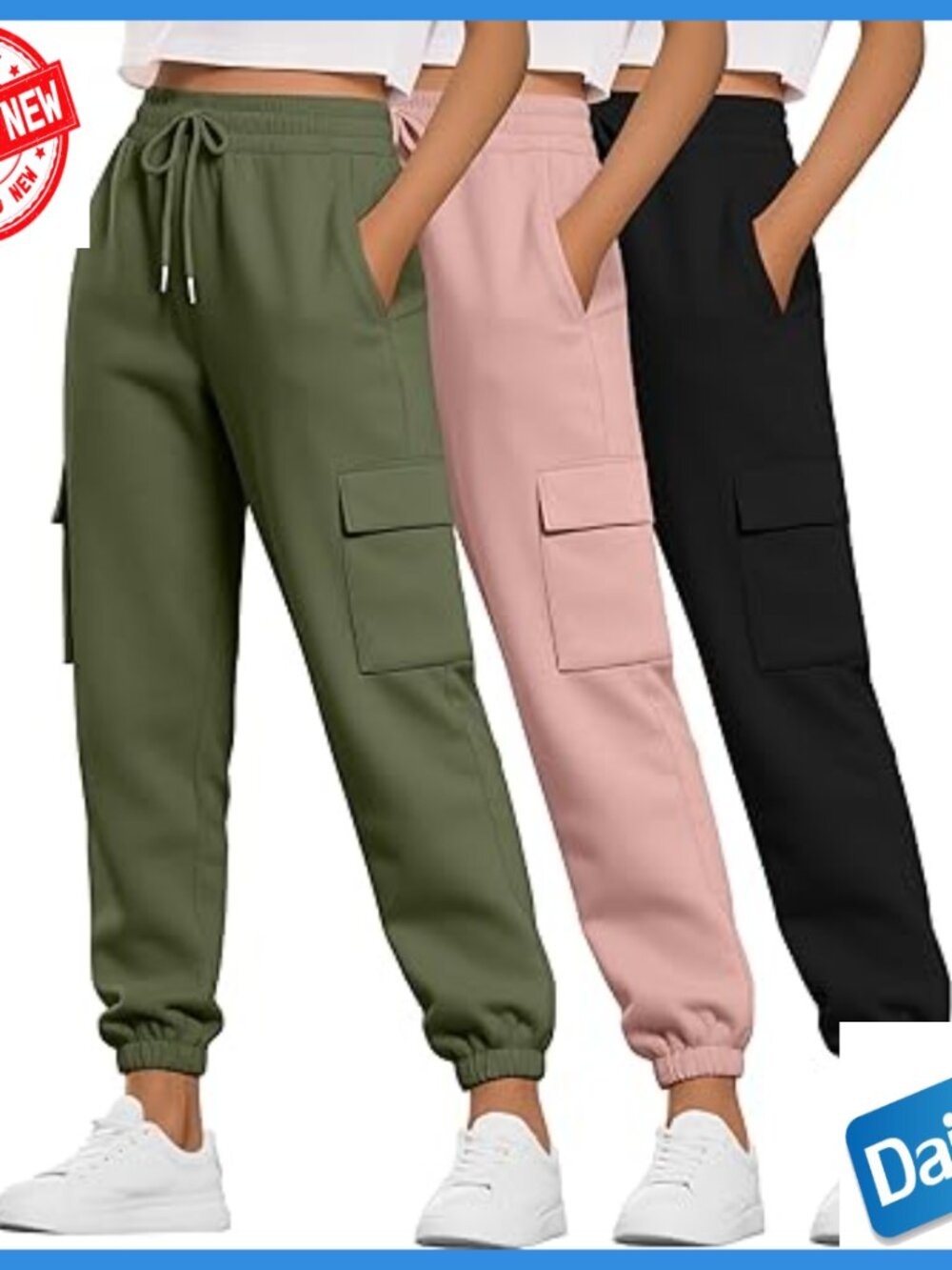 High Waist Cargo Sweatpants Joggers 75% Polyester 25% Cotton Gym Workout